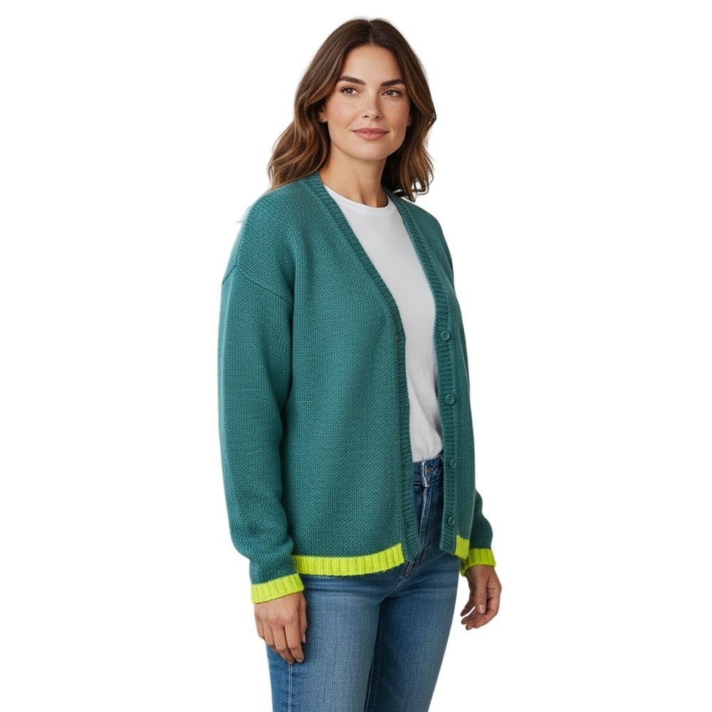 DR‎ BLOOM Teal Mohair Blend Cardigan Sweater Sz S M Feminine Cottage Girly